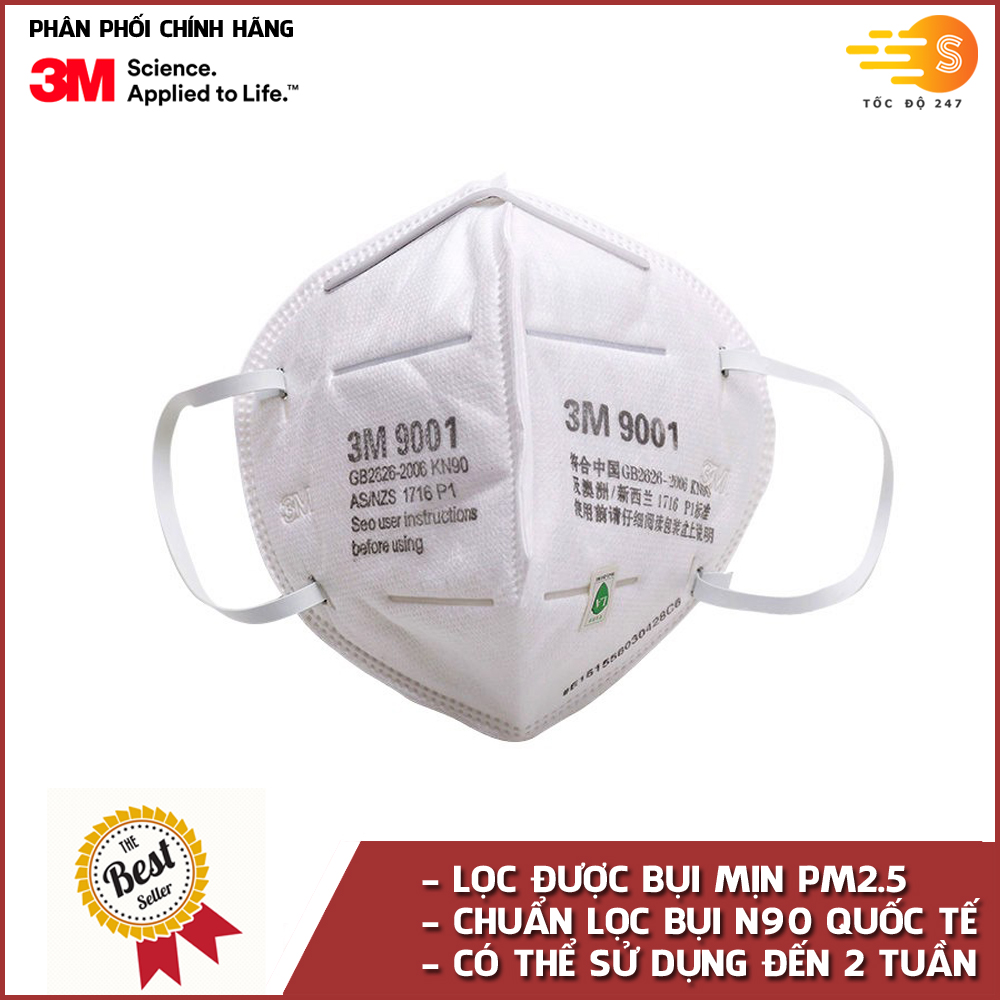 [THANH LÝ] Khẩu trang chống bụi và kháng khuẩn đạt chuẩn KN90 3M 9001A - chống bụi mịn, vi rút, vi khuẩn chuẩn hàng Mỹ, đeo lâu không đau mũi