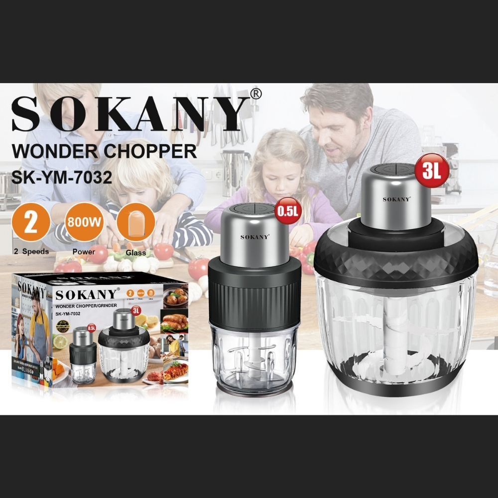 Máy xay thịt đa năng 2 IN 1 SOKANY SK-06008, máy xay thịt tỏi ớt công suất cao 800W, cối thủy tinh cao cấp chắc chắn - BẢO HÀNH 12 THÁNG