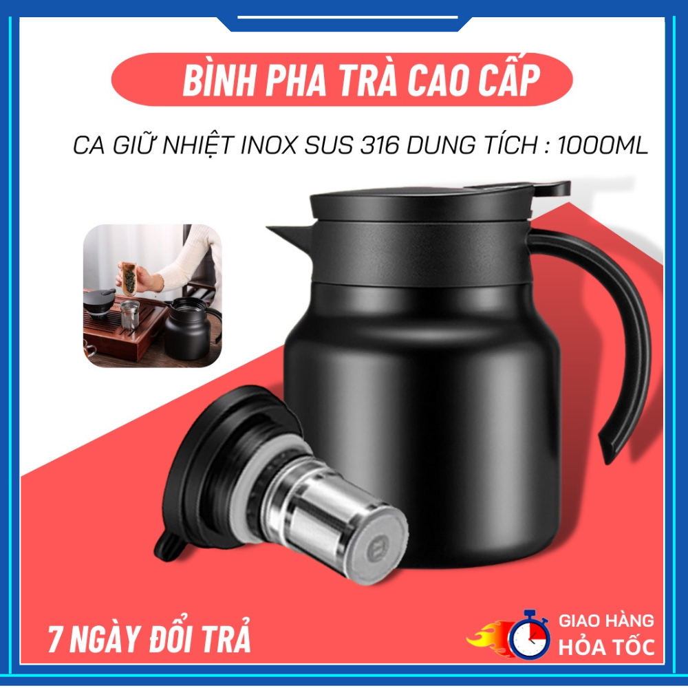 Ấm pha trà giữ nhiệt inox 316 dung tích 1 lít hàng cao cấp, ấm nước giữ nhiệt liên tục đến 12h, bình pha trà giữ nhiệt, bình pha trà giữ nhiệt có lõi lọc,bình giữ nhiệt,binh nước giữ nhiệt