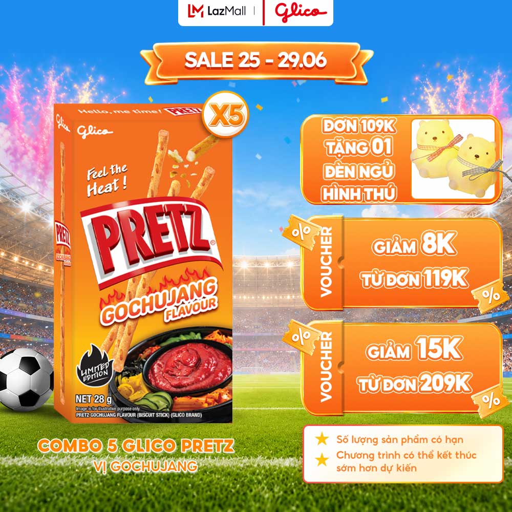 Combo 5 Hộp Bánh Que Snack Nướng Giòn PRETZ SPICY BUMB Vị Cay GOCHUJANG - 28G/Hộp