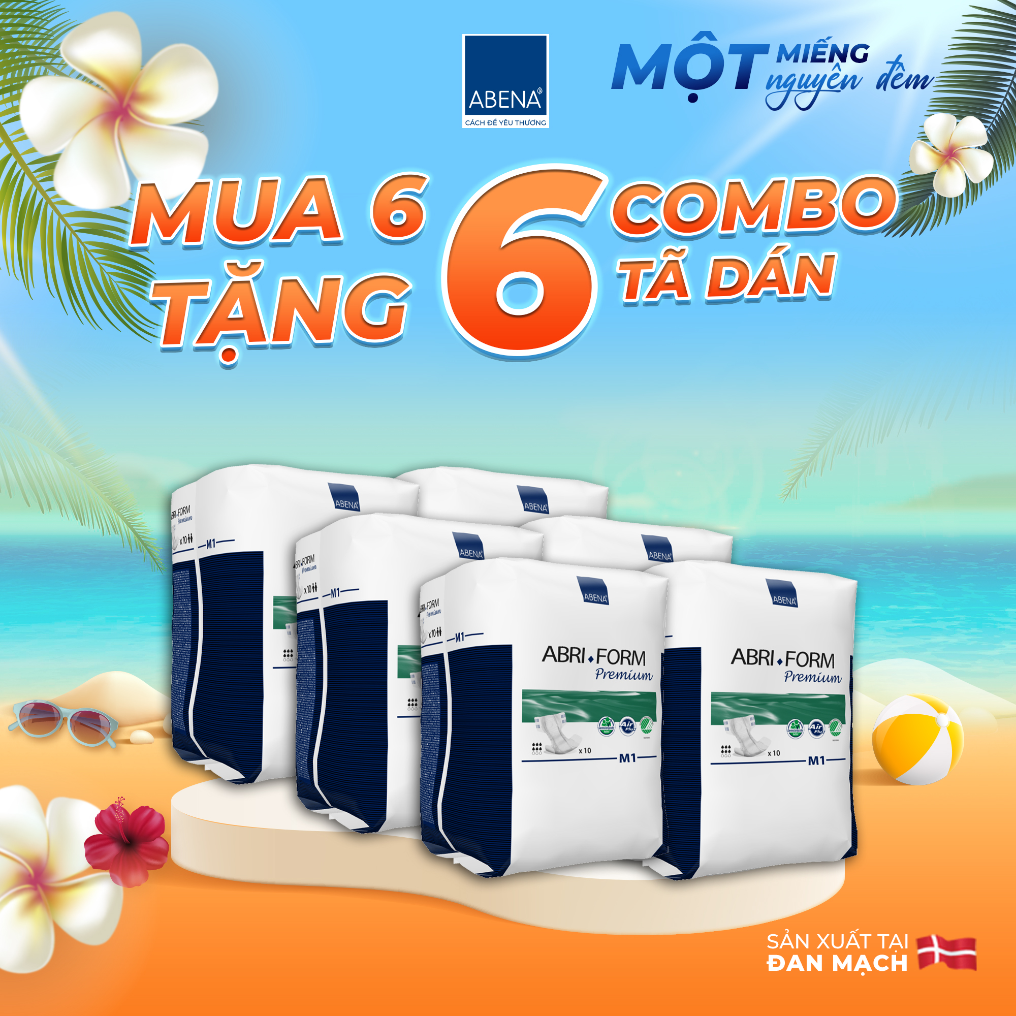 Combo 6 bịch bỉm tã dán người lớn nhập khẩu Đan Mạch Abena Abri Form Premium - Thấm hút đến 2.5 lít