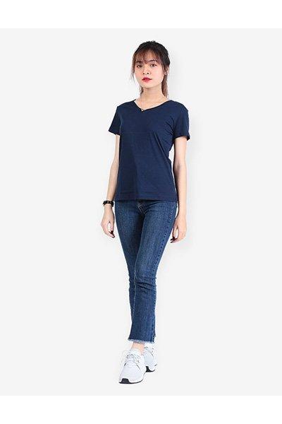 Áo thun trơn nữ cổ tim UNIU xanh đen