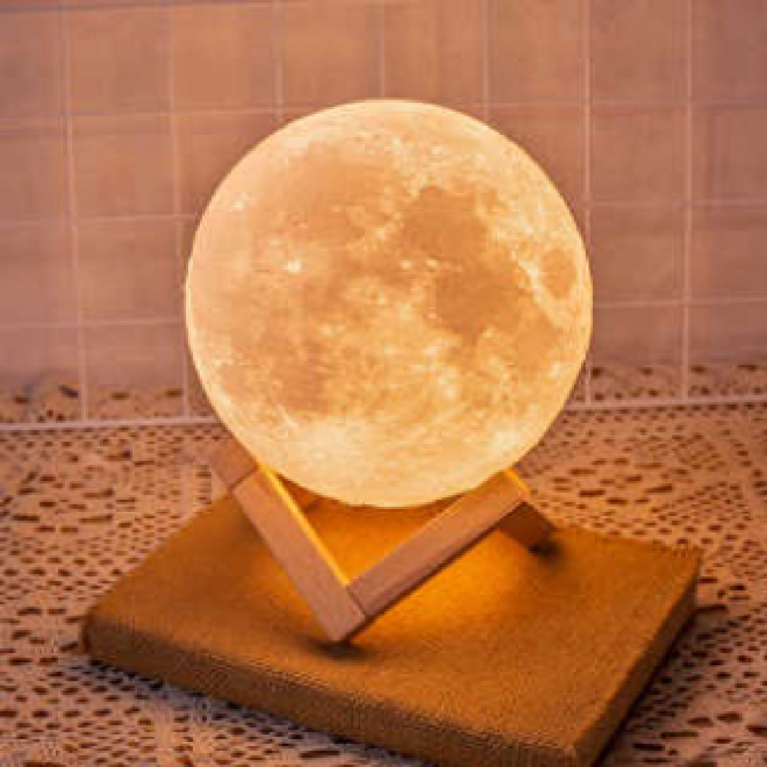 Đèn ngủ hình mặt trăng 3d, đèn ngủ để bàn trang trí kích thước 8cm kèm giá