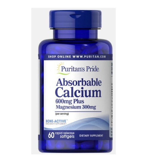 Viên uống canxi dễ hấp thu ngừa loãng xương không kích ứng dạ dày - Absorbable Calcium magnesium Puritan's Pride 60 viên