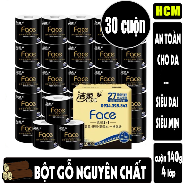 Thùng 30 cuộn giấy vệ sinh cao cấp Face đen 4 lớp - hàng nội địa Trung