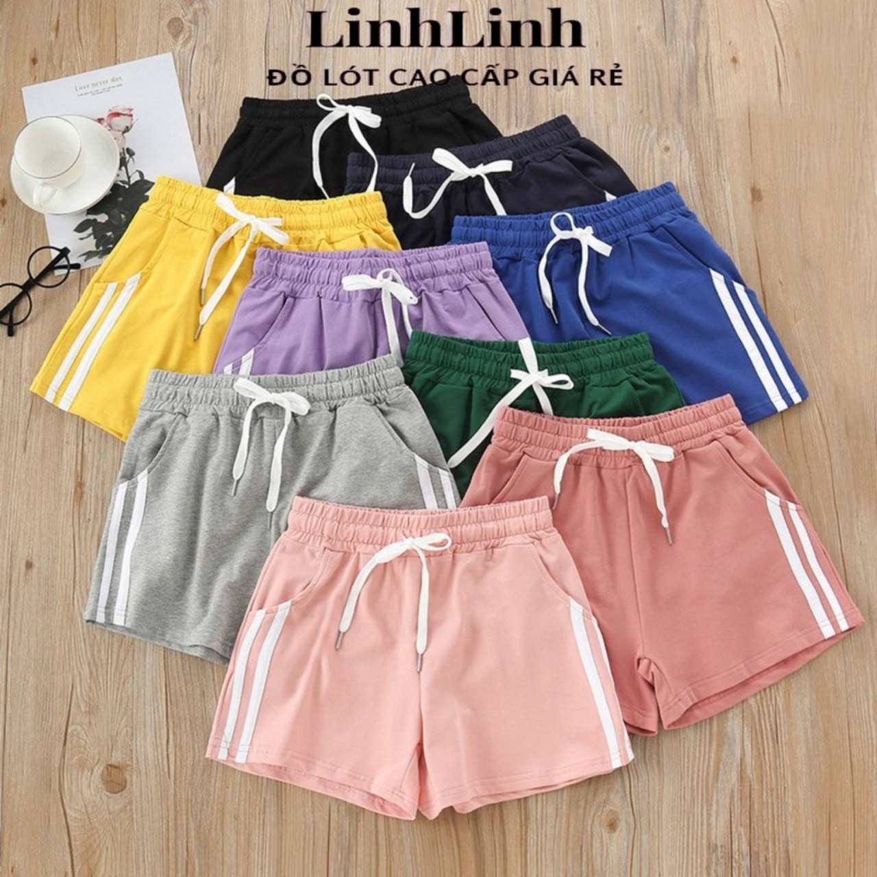 QUẦN SHORT ĐÙI VIỀN 2 SỌC, DÂY NƠ THỜI TRANG ( CÓ SAI ĐẠI)