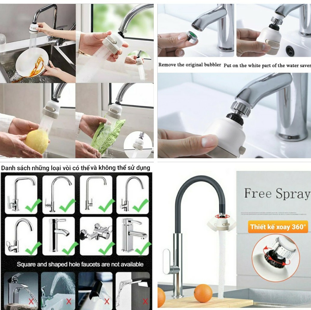 Đầu Nối , Vòi Rửa Chén Bát Tăng Áp Điều Hướng 3 Chế Độ Xoay 360 Độ , Phun Tia , Tiết Kiệm Nước , Phù Hợp Với Nhiều Loại Vòi , Tiết Kiệm Nước Tối Đa ( Đã Kiểm Tra )