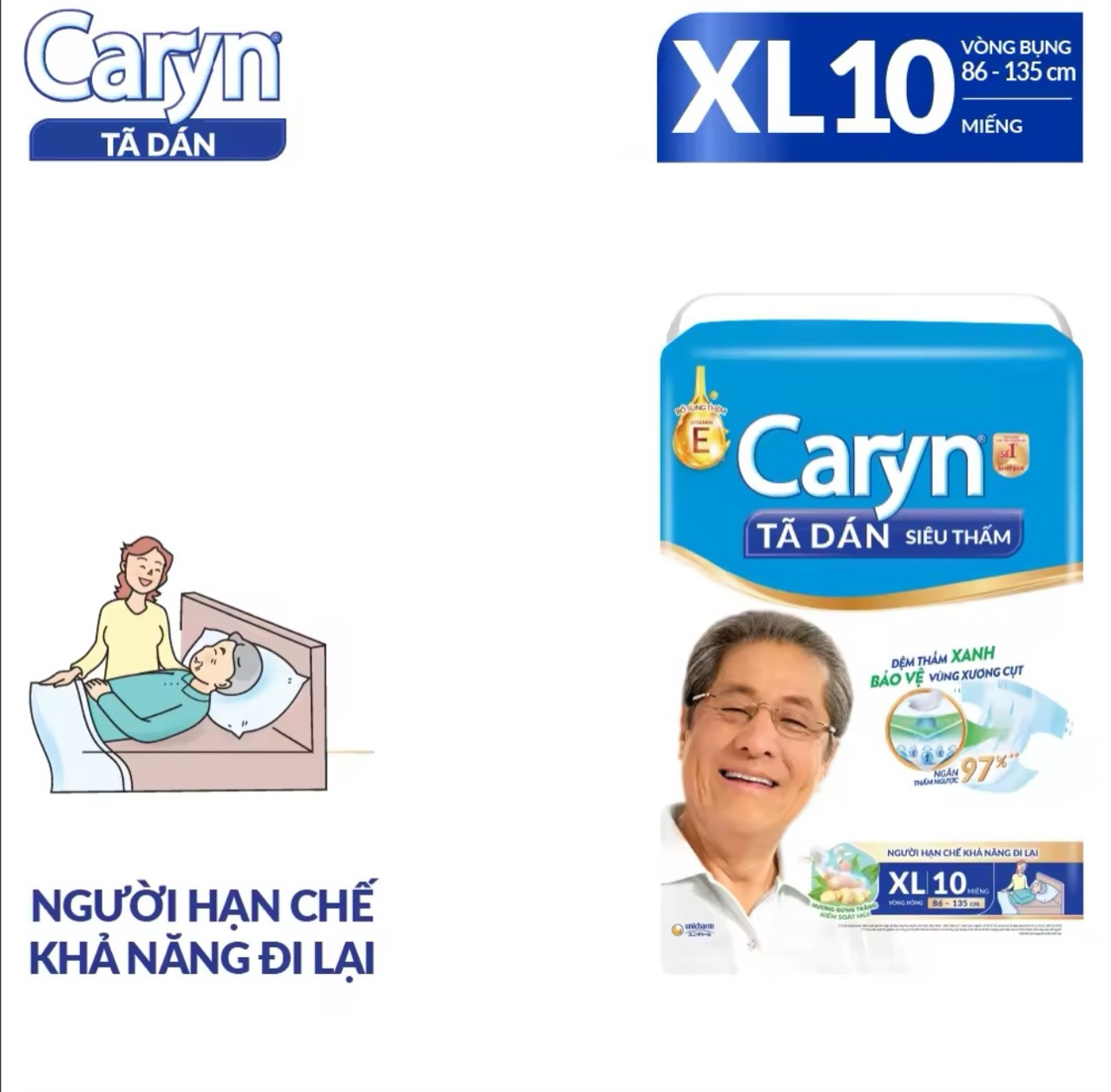 Tã Dán Người Lớn Caryn Siêu Thấm Size XL - 10 miếng