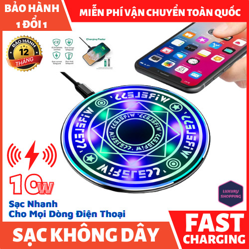Bộ sạc không dây k14 10w chuẩn qi cho điện thoại ip/android - đế sạc không dây cao cấp hoa văn và hệ thống đèn led cực đẹp - sạc không dây samsung - sạc không dây ip 8+/11/pro x/xsmax - sạc không dây oppo / xiami