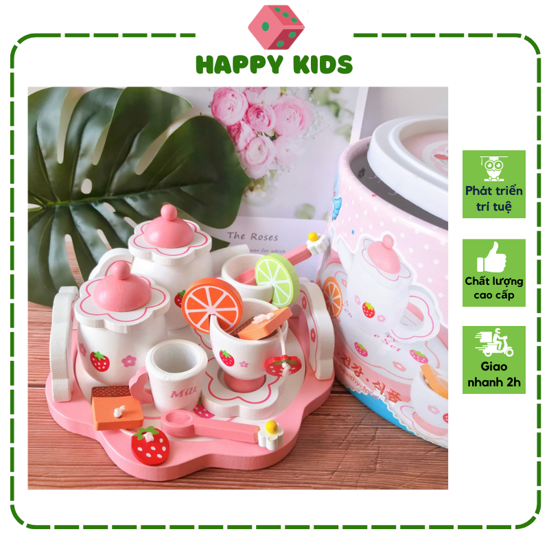 [HCM] Đồ chơi trẻ em bộ tách trà dâu tây bằng gỗ Mother Garden đồ chơi nhà bếp cho bé gái