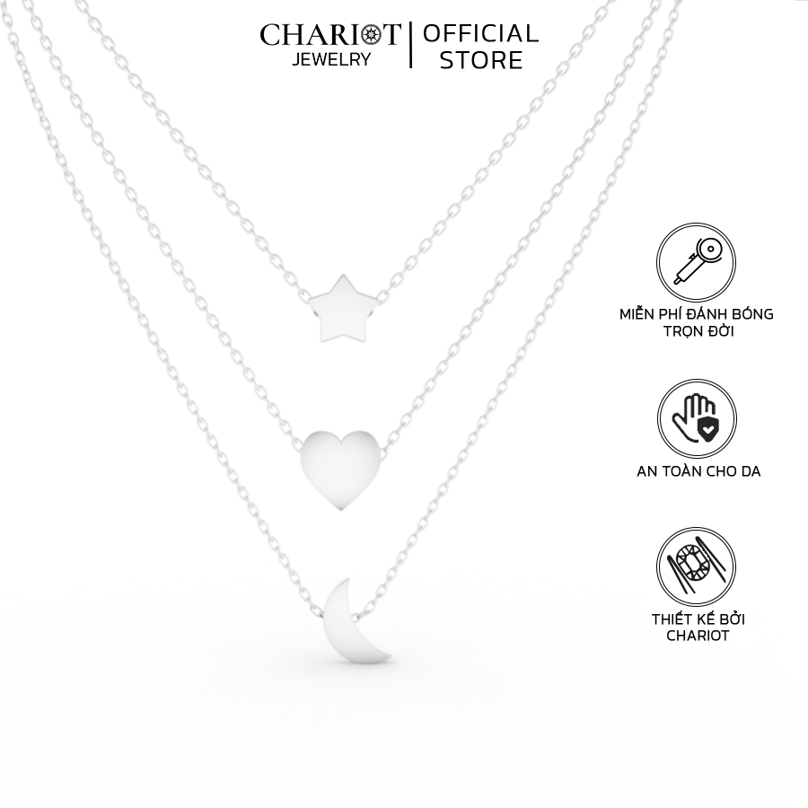 Dây chuyền bạc s925 ncj114 bộ 3 hình trái tim sao mặt trăng kết hợp chariot jewelry