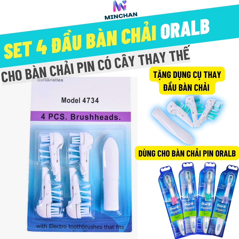 Bộ 04 Đầu bàn chải thay thế bàn chải pin OralB Cross Action mã 4734 kèm cây thay thế tiện lợi (có vỉ) - Có ảnh thật trên tay sản phẩm