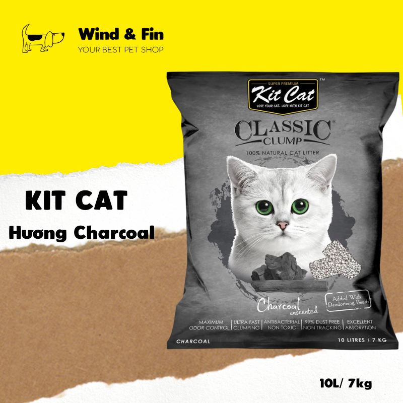 Cát vệ sinh cho mèo KITCAT - Classic Clump - Charcoal - 10L