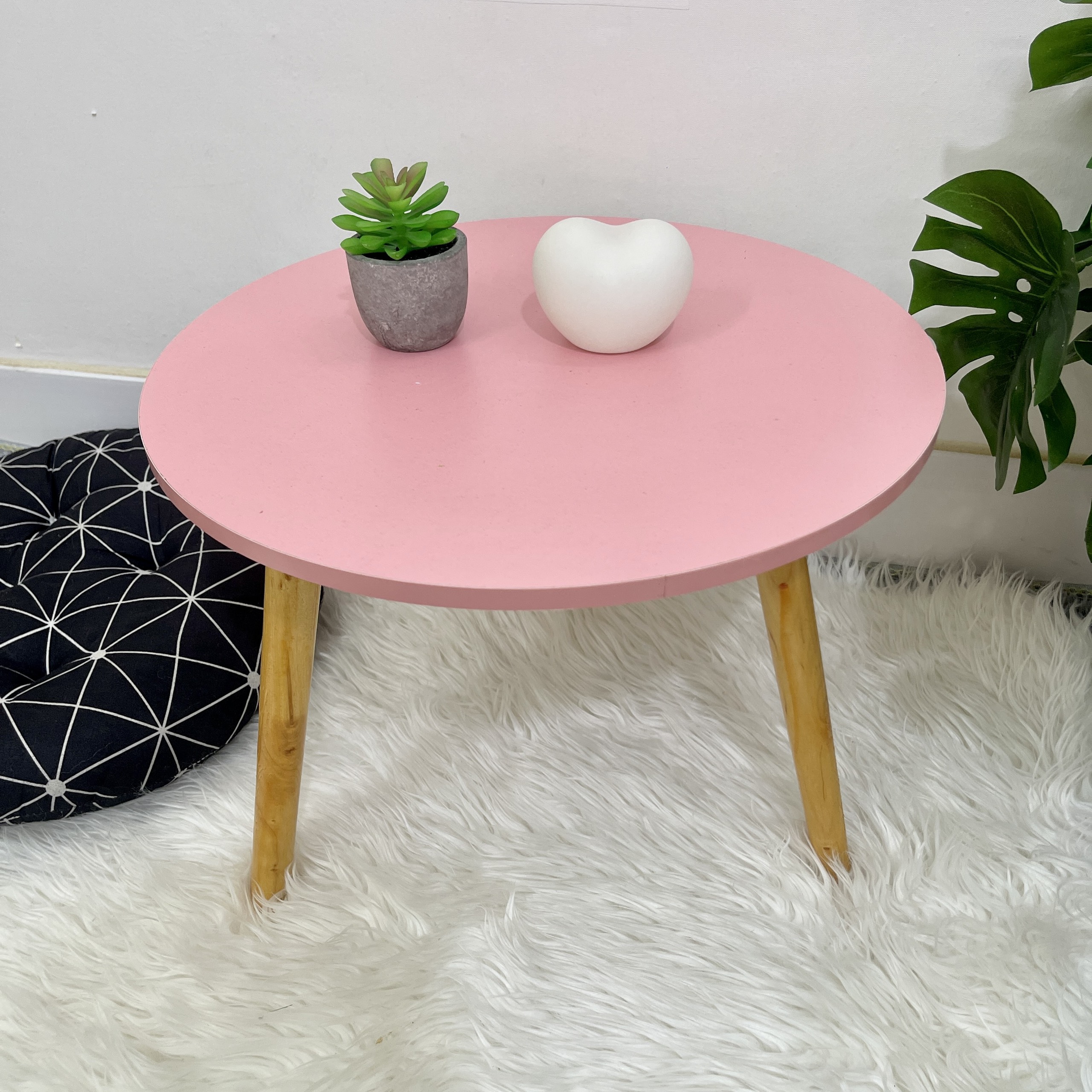 Bàn trà sofa ngồi bệt mini dùng decor phòng khách, bàn cafe phong cách Vintage (chân gỗ xoáy cao 30cm, mặt bàn 40cm)
