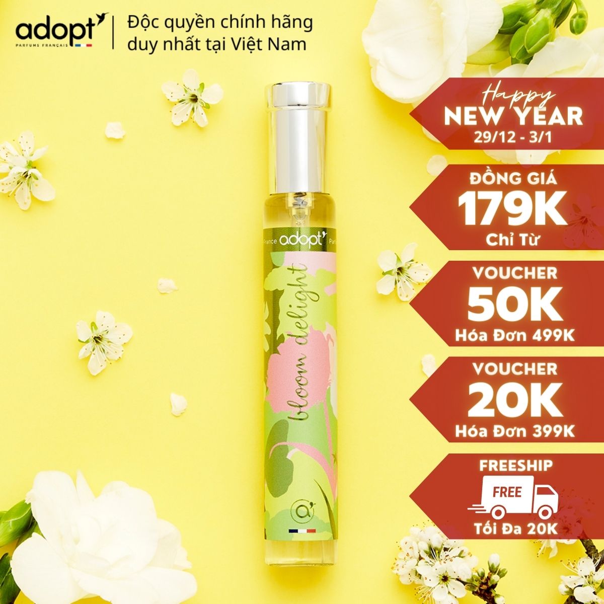 Nước hoa nữ thơm lâu chính hãng cao cấp của Pháp Adopt Bloom Delight 30ml lưu hương giữ mùi đến 8h