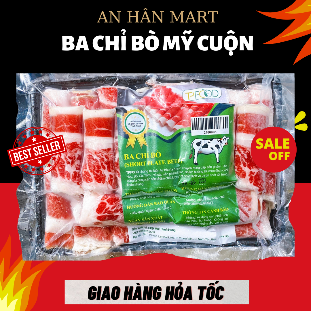 Thịt ba chỉ bò Mỹ cuộn nhập khẩu TPFood khay 500g