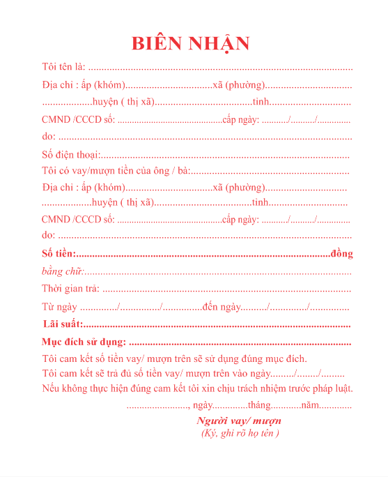 Biên Nhận Cho vay