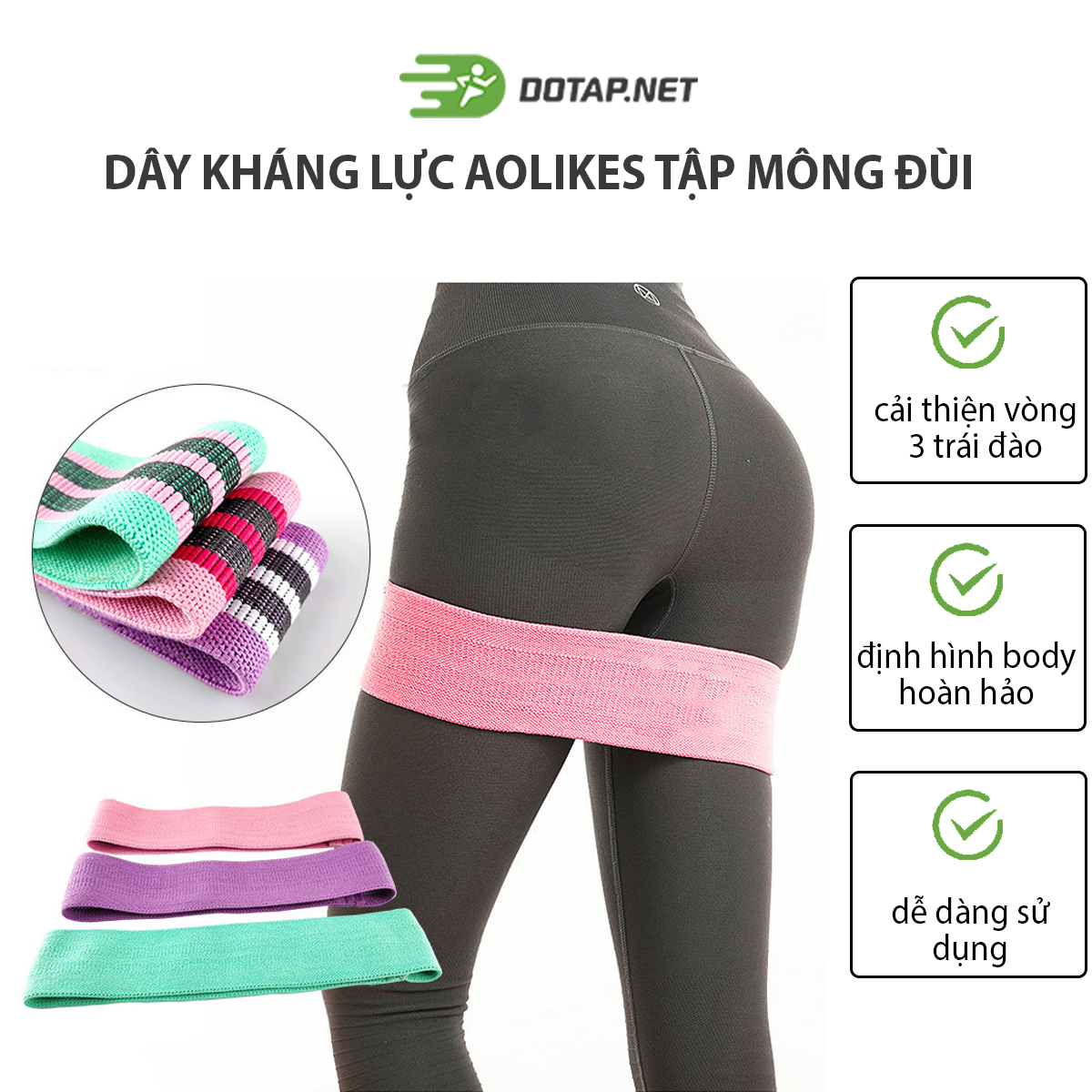 Dây Kháng Lực Mini Band Aolikes Đàn Hồi Với 3 Mức Độ Tập Hông Đùi Và Chân