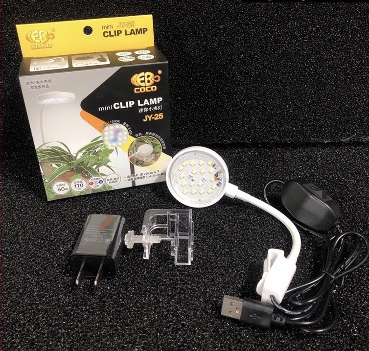 Đèn led kẹp hồ cá bể tròn mini màu trắng Clip Lamp JY-25 cho hồ 25 cm