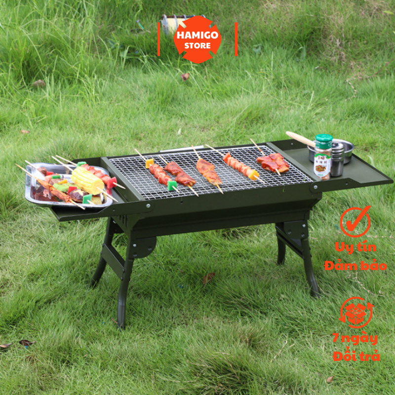 Bếp nướng than hoa nướng BBQ nướng không khói có tay xách mang đi du lịch, dã ngoại tiện lợi, Bếp nướng thịt BBQ bằng than củi gấp gọn tiện lợi