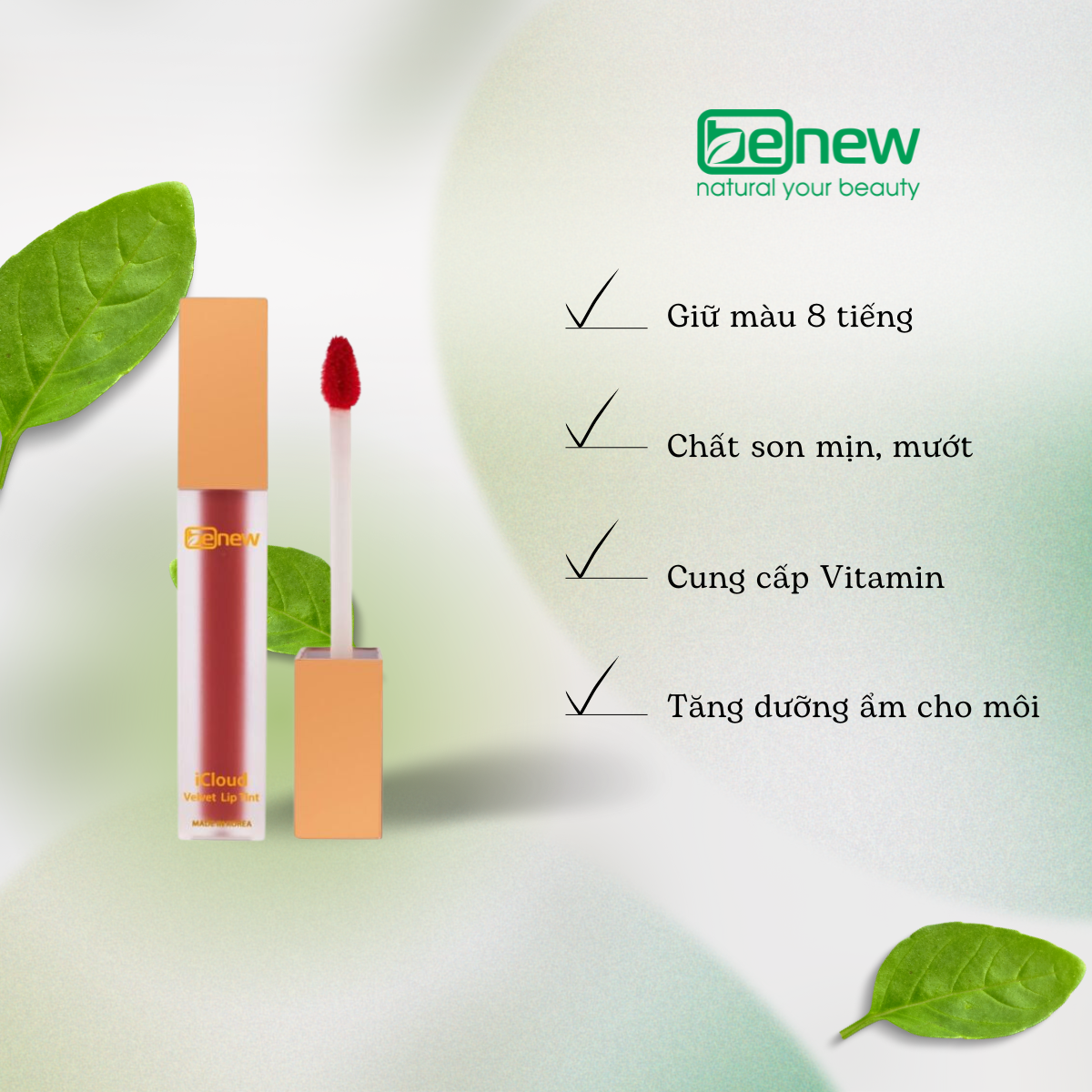 Son Kem Lì BENEW Màu Son Tự Nhiên, 8 Tiếng Không Trôi, Chất Son Mềm, Không Lộ Vân Môi