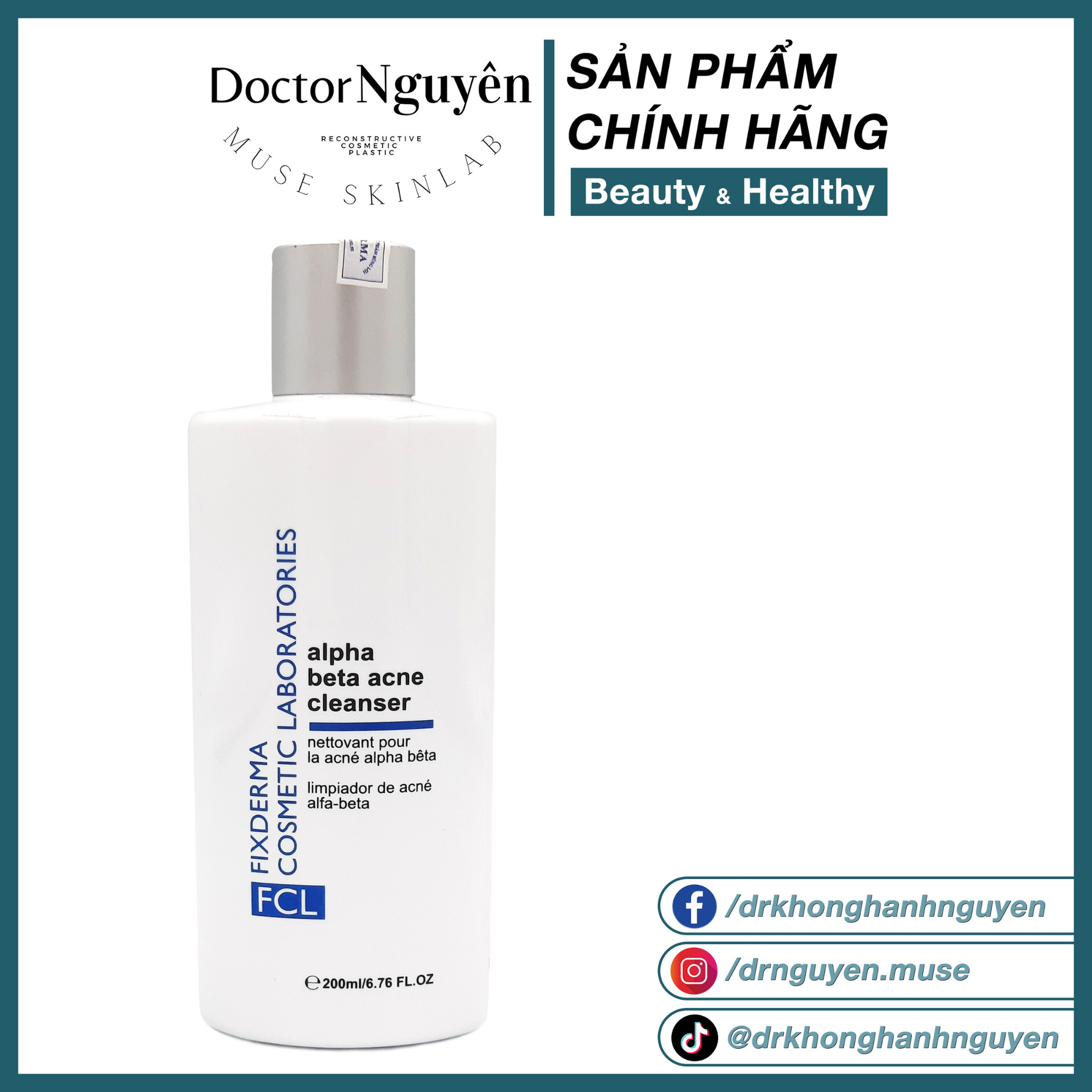 [HÀNG NHẬP KHẨU] Sữa Rửa Mặt Cho Da Dầu Mụn Fixderma FCL Alpha Beta Acne Cleanser (200ml)