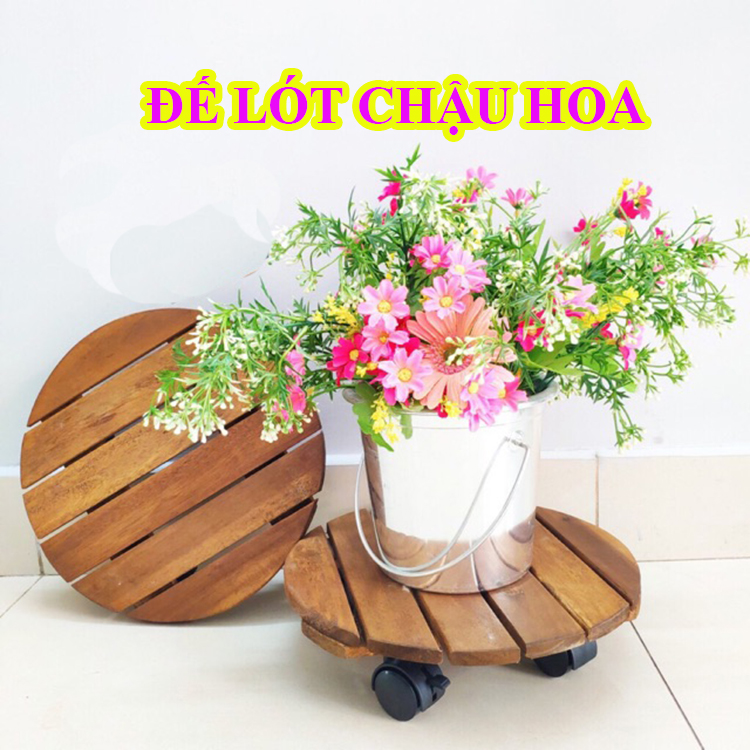 Combo 2 đế lót chậu cây có gắn bánh xe - chậu hoa bằng gỗ tự nhiên - đường kính 30cm - tải trọng max 90kg