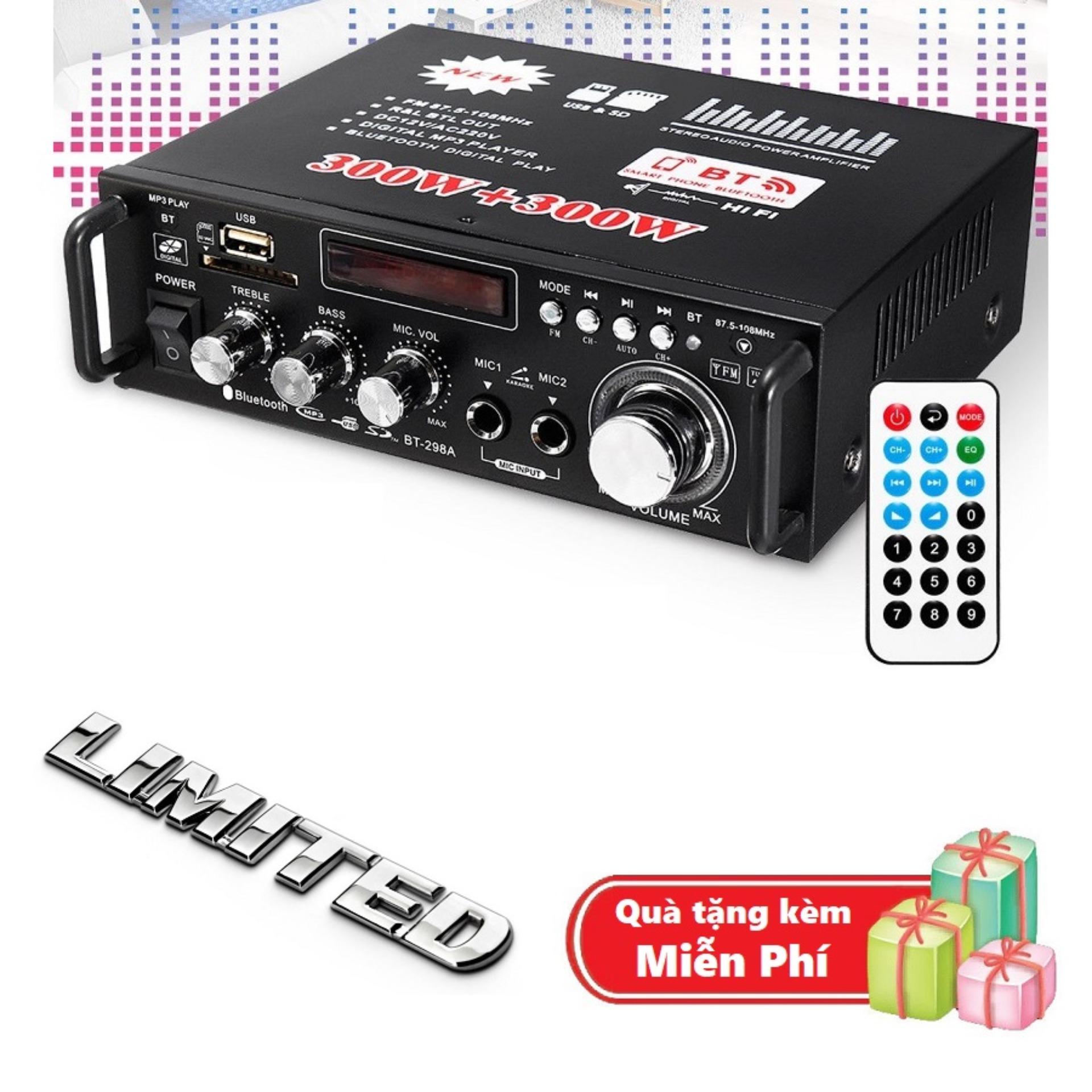 Bộ ampli mini bluetooth bt-298a sử dụng nguồn ac 220v hoặc dc 12v tích hợp 2 cổng mic - ampli mini karaoke bluetooth cao cấp bt-298a