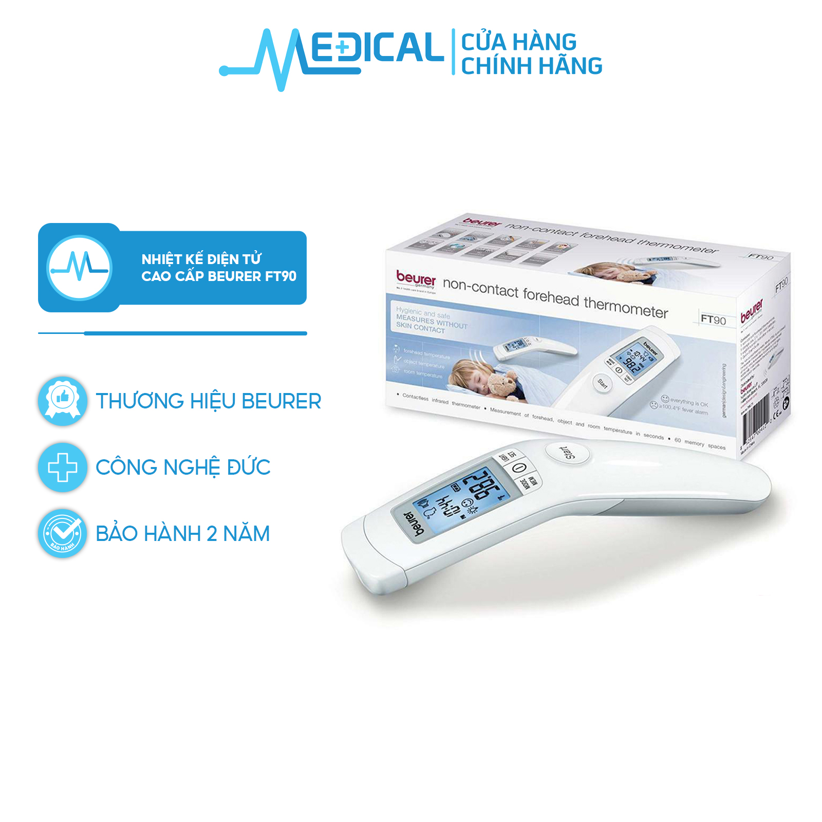 Nhiệt kế điện tử cao cấp beurer ft90 sử dụng công nghệ cảm ứng hồng ngoại tiên tiến - medical