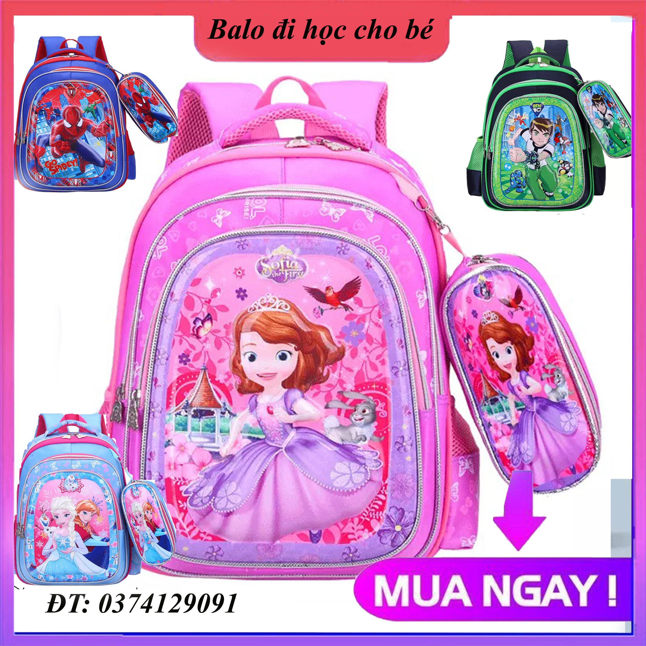 [CHất đẹp] Balo nhiều ngăn TẶNG KÈM túi đựng bút cùng mẫu cho bé gái họa tiết công chúa tuyết Elsa và Sofia, cặp sách học sinh đi học cho trẻ tiểu học từ lớp 2 đến lớp 6