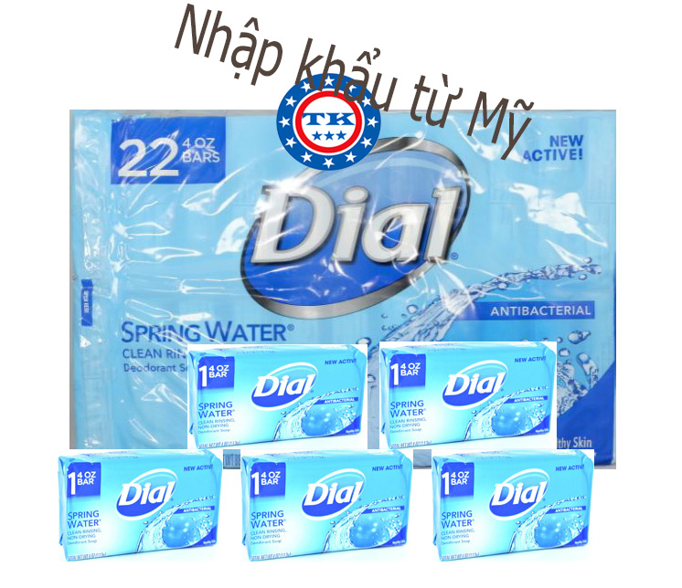 Combo 5 cục xà Bông Dial Spring Water Antibacterial Bar Soap 113g x 5 cục - Mỹ