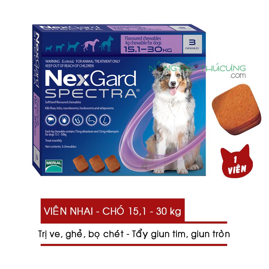 Thuốc nhai NexGard SPECTRA (01 Viên) Trị Ve, Ghẻ, Bọ chét và Tẩy Giun Trên Chó (15.1-30kg) - Nông Trại Thú Cưng