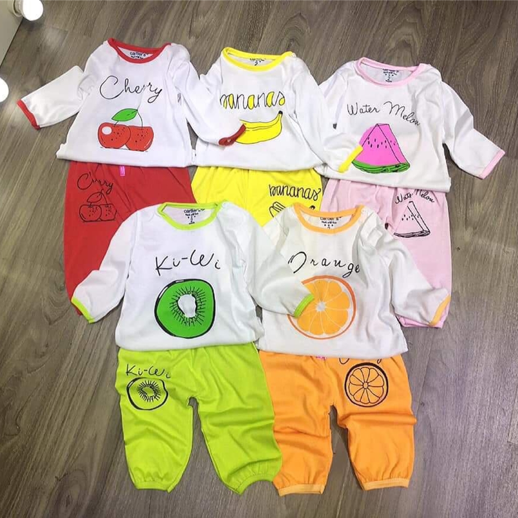 Set 3 bộ dài tay nằm máy lạnh hoạt tiết trái cây cho bé 3-13kg