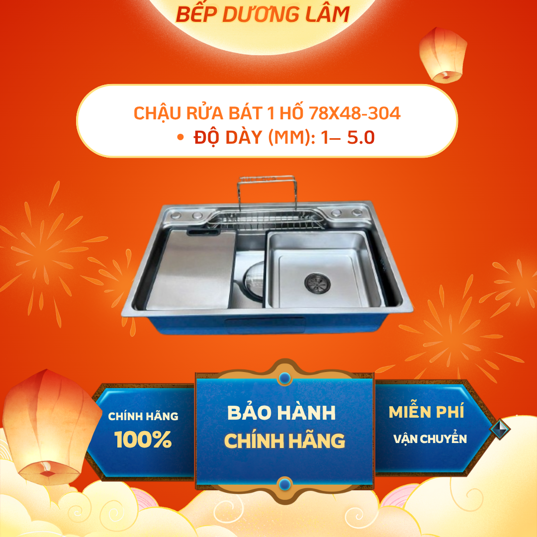 chậu 1 hố bán nguyệt 78x48-304 (chưa kèm vòi)