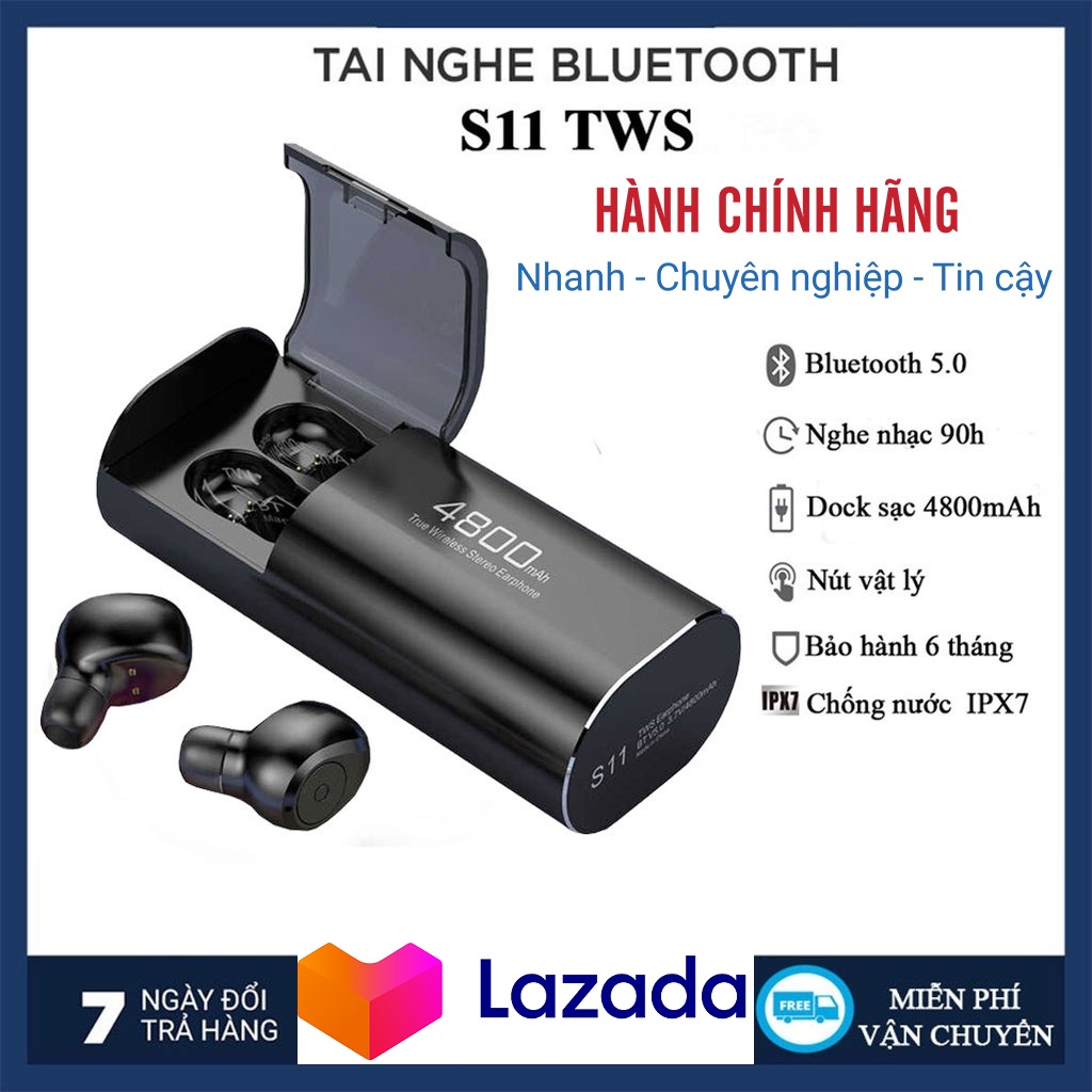 [ Hàng Xịn ] Tai Nghe Bluetooth Amoi S11 Bản Nút Bấm Chip Cao Cấp Kén Sạc Kiêm Sạc Dự Phòng 4800mah, Chống Nước IPX7 - Nghe 5-7h -Tích Hợp Micro -Tự Động Kết Nối -Chống ồn CVC 8.0