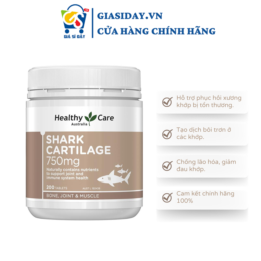 (HSD 2026) Sụn Vi Cá Mập Úc Healthy Care Shark Cartilage 750mg 200 Viên - Thực Phẩm Hỗ Trợ Sức Khỏe