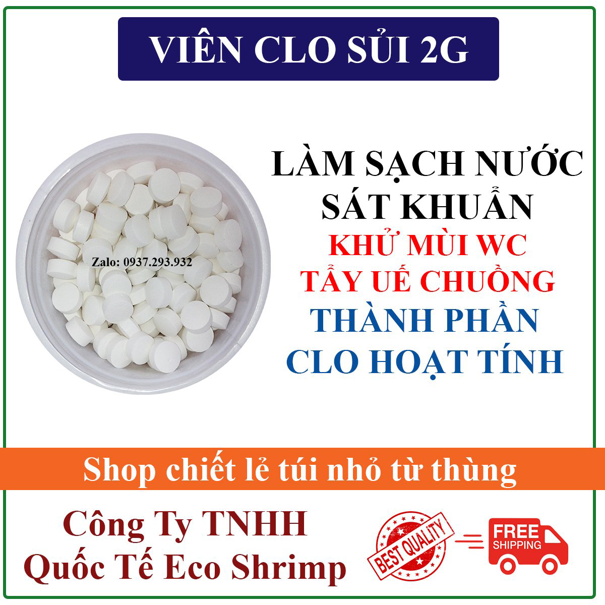 Hộp 250 viên sủi clo 2 gram - làm sạch nước - sát khuẩn - khử mùi - tẩy uế chuồng trại