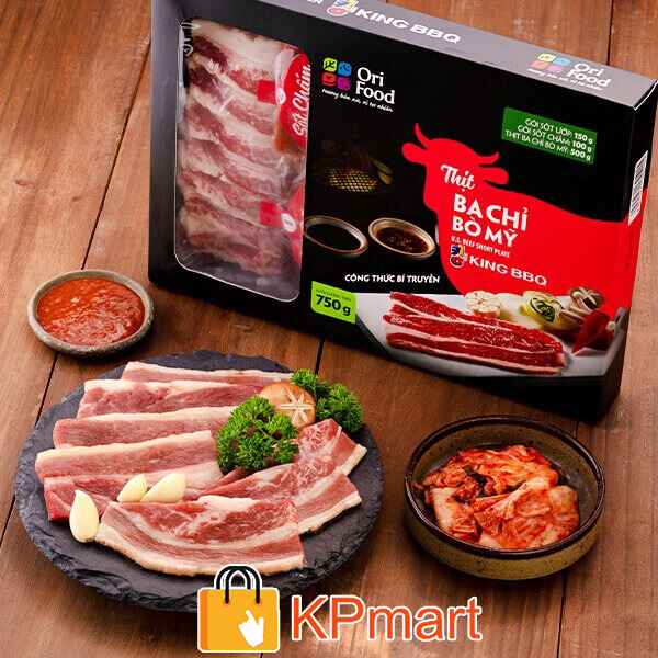 Combo thịt ba chỉ bò mỹ sốt nướng king bbq orifood set 750g