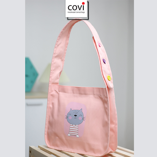 Túi tote đeo chéo vải canvas phom bầu dây quai liền phối 3 hạt nút thời trang COVI nhiều màu sắc T21