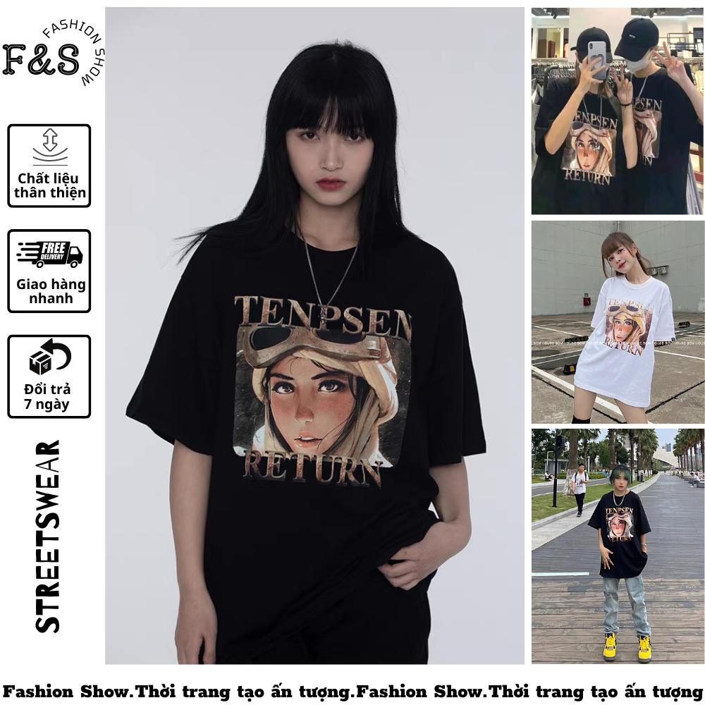 Áo thun tay lỡ unisex cho nam nữ kiểu dáng CÔ GÁI TENP.SEN RETURN thiết kế form rộng