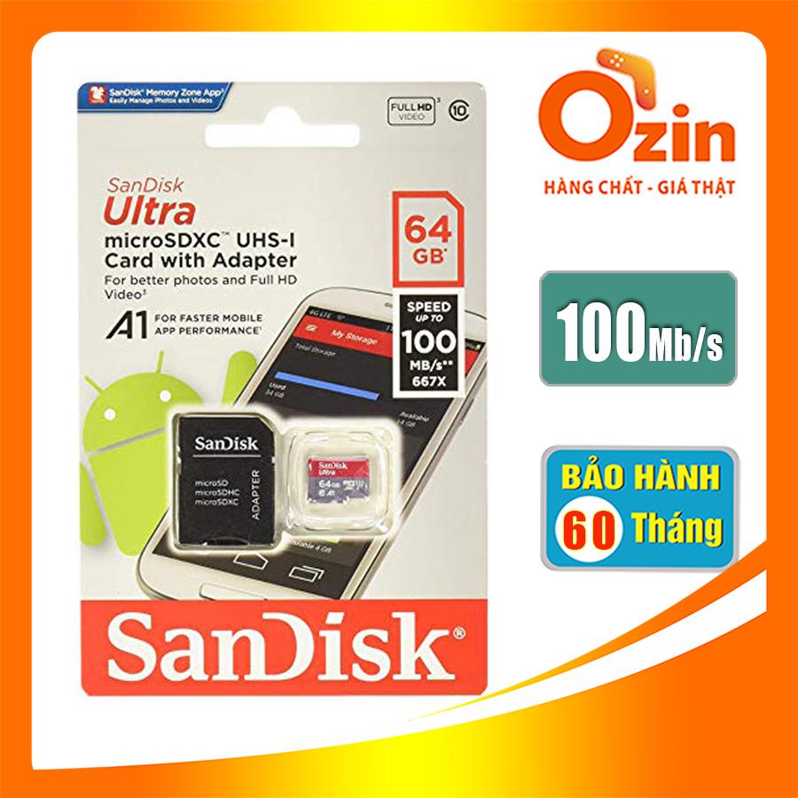 Thẻ nhớ micro SD sandisk Ultra A1 64GB SDXC class 10 100Mb/s