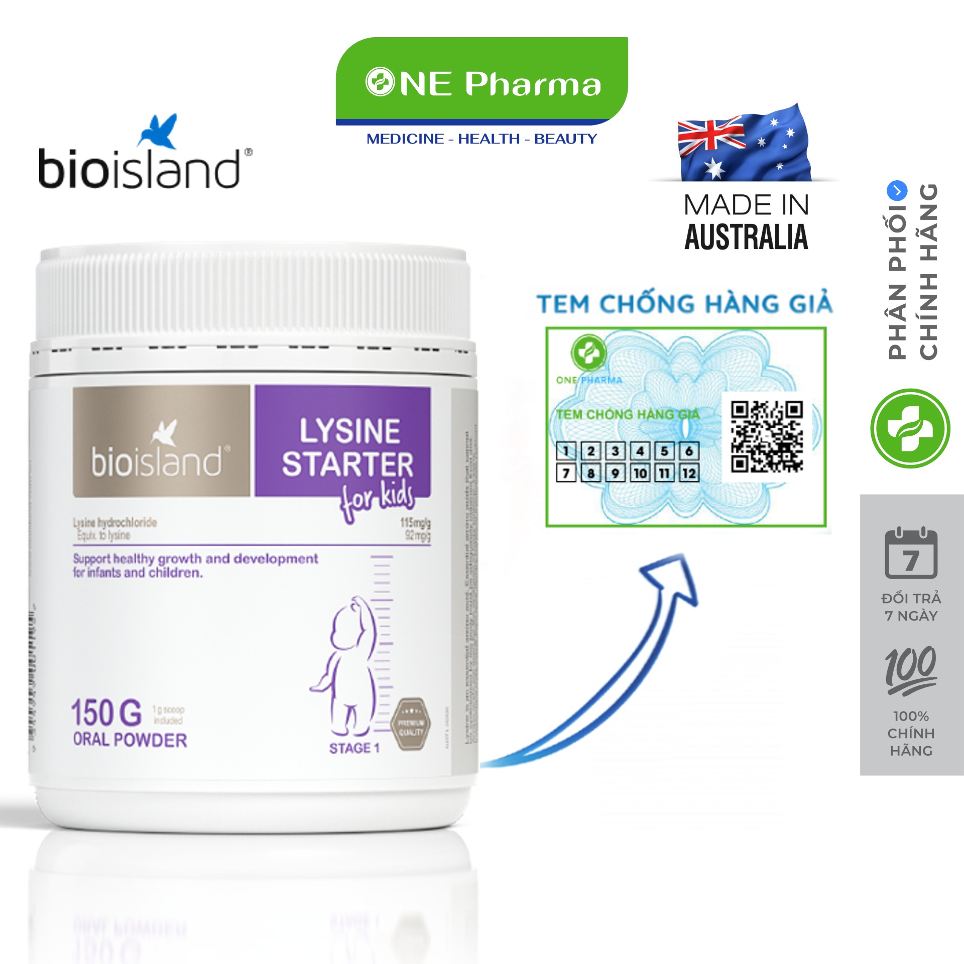 Bột bổ sung Lysine Bioisland số 1 hộp 150g của Úc