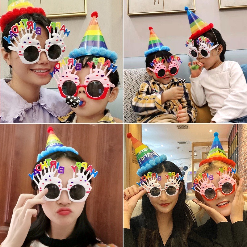 Mắt kính Happy Birthday, kính Cupcake, kính hoa cúc vui nhộn phụ kiện sinh nhật tiệc tùng