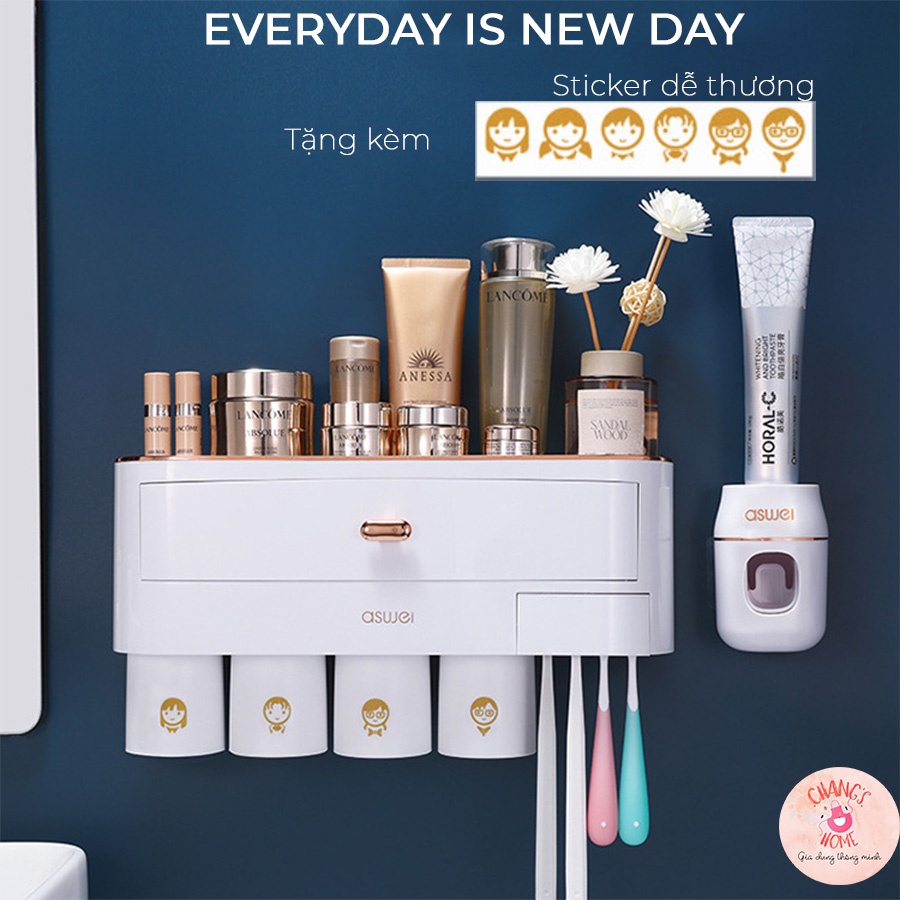 Kệ dán tường đựng bàn chải đánh răng nhả kem tự động