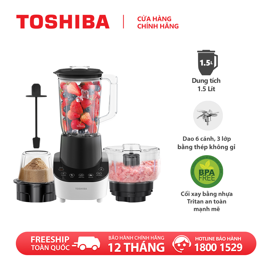 Máy xay sinh tố Toshiba BL-70PS1PV 1.5 lít - Điều khiển cảm ứng - Cối Tritan siêu cứng - Dao 6 lưỡi, 3 lớp bằng thép không gỉ - Tích hợp 3 cối xay - Công suất 700W - Hàng chính hãng bảo hành 12 tháng chất lượng Nhật Bản