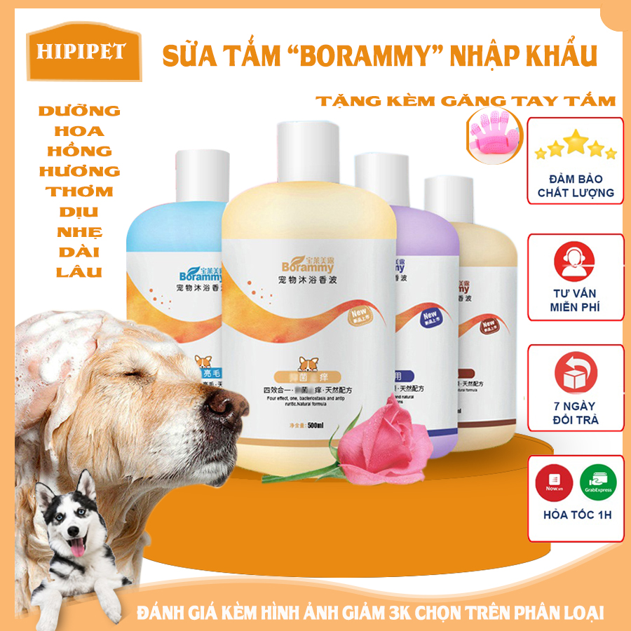Sữa tắm chó mèo BORAMMY dưỡng chất hoa hồng nuôi dưỡng lông loại 500ml