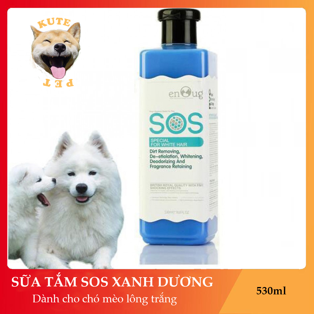 Sữa tắm SOS  dành riêng cho chó mèo lông trắng chai màu xanh giúp thơm lâu, lông không bị ngả vàng 530ml