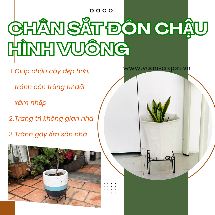 Chân Đôn kê chậu cây hình vuông 25 x 25 cm - kê chậu cây, thoát nước tốt đáy chậu (Vườn Sài Gòn - Vuon Sai Gon)