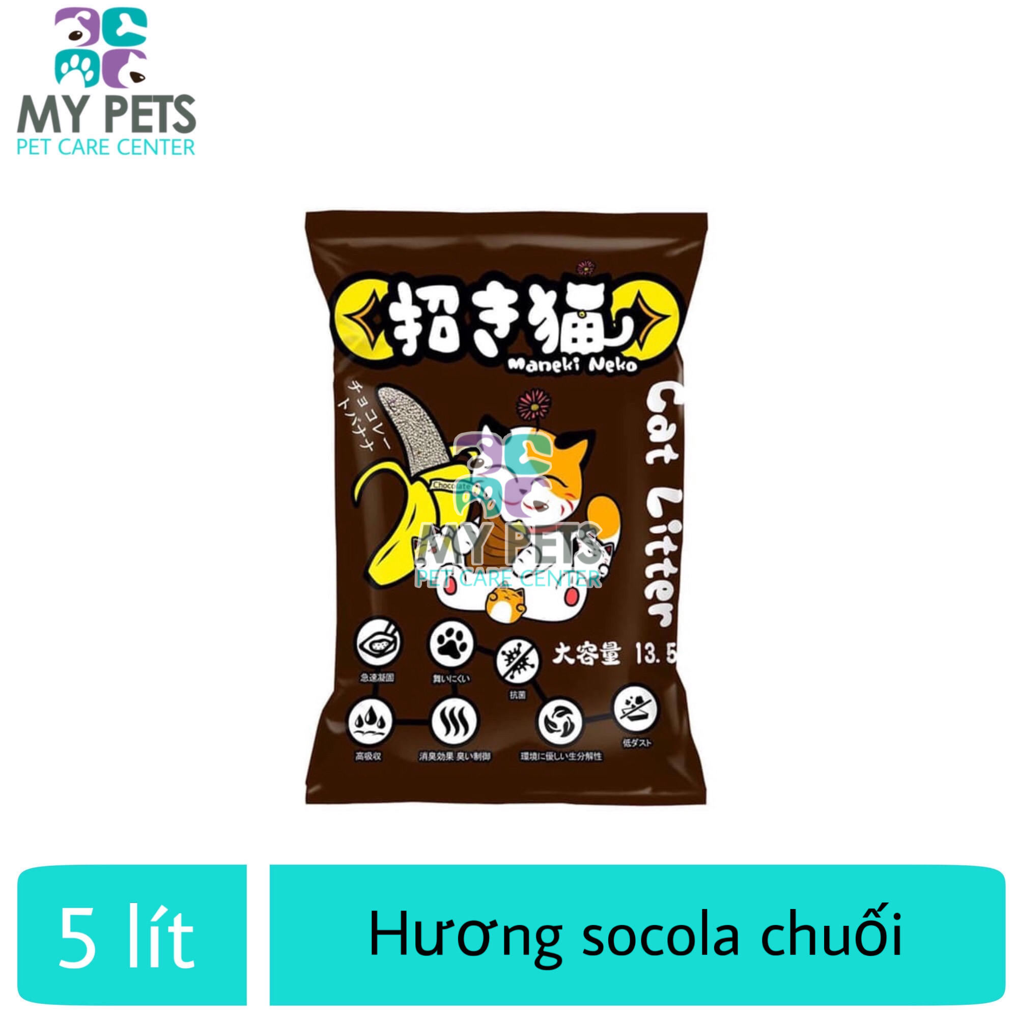 Cát Vệ Sinh cho Mèo Maneki Neko hương Socola Chuối - Túi 5 lít