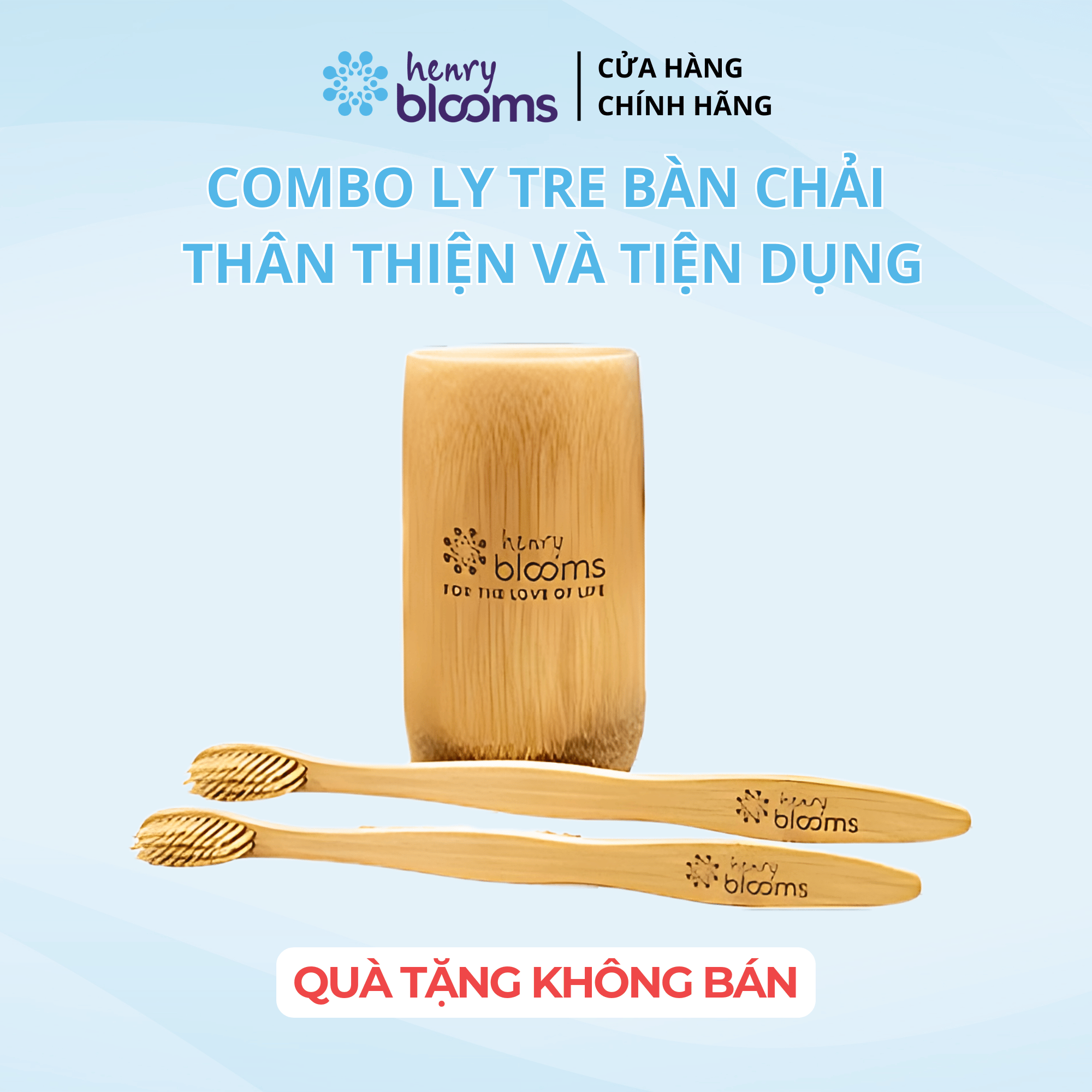 Bộ ly tre và 2 bàn chải tre - Quà tặng Henry Bloom